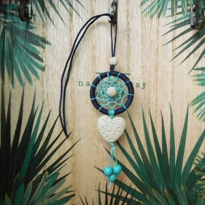 mini attrape-rêves a parfumer bicolore et pierre de lave turquoise