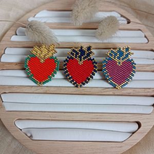 Broche cœur ex-voto en perles miyuki tissage brickstitch 3 variantes 2