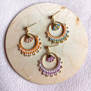 boucles d'oreille Shelly tissage miyuki herringbone et coquillage diverses variantes