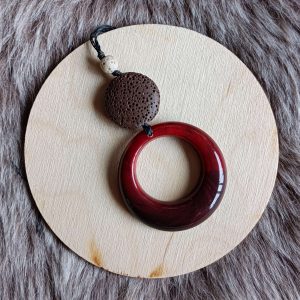 Bijoux de rétroviseur à parfumer style 70's pendentif résine rond rouge et marron