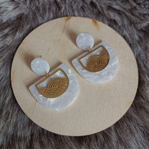 boucles d oreilles demi-lune acétate blanc SEIGAIHA en acetate et inox