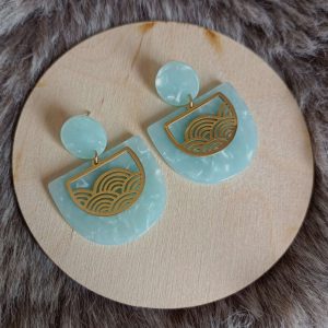 boucles d oreilles demi-lune acétate bleu menthe SEIGAIHA en acetate et inox