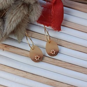 boucles d’oreilles créoles CREOLINE forme goutte bicolore et tissage miyuki saumon boucles d'oreilles créoles CREOLINE inox et œuf résine saumon transparent/bois