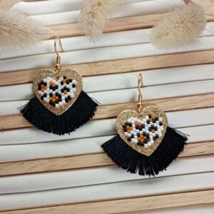 boucles d'oreilles cœur graou noire franges et perles miyuki - idée cadeau fête des mères