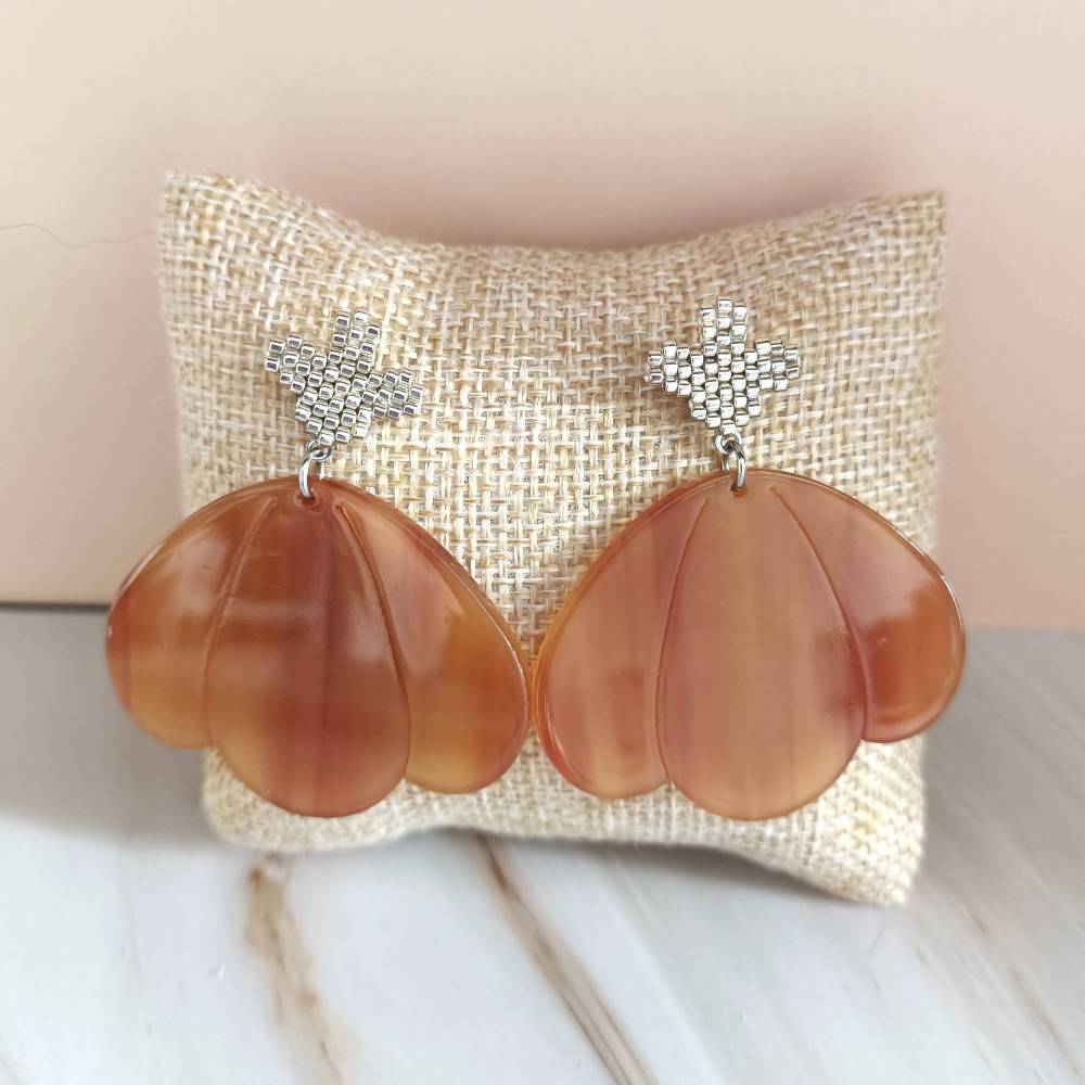 Boucles d’oreilles GARANCE XXL fleur en acétate fauve