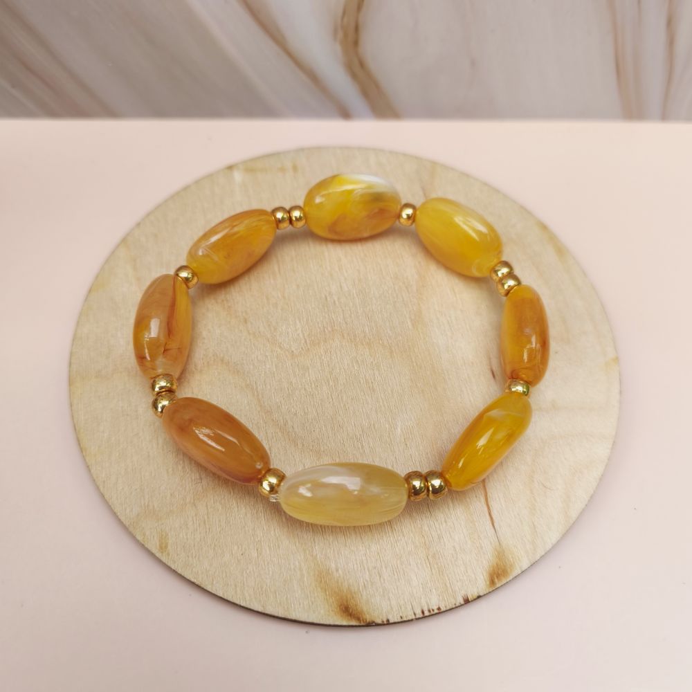 Bracelet CAPRI grosses perles marbrées ambre jaune
