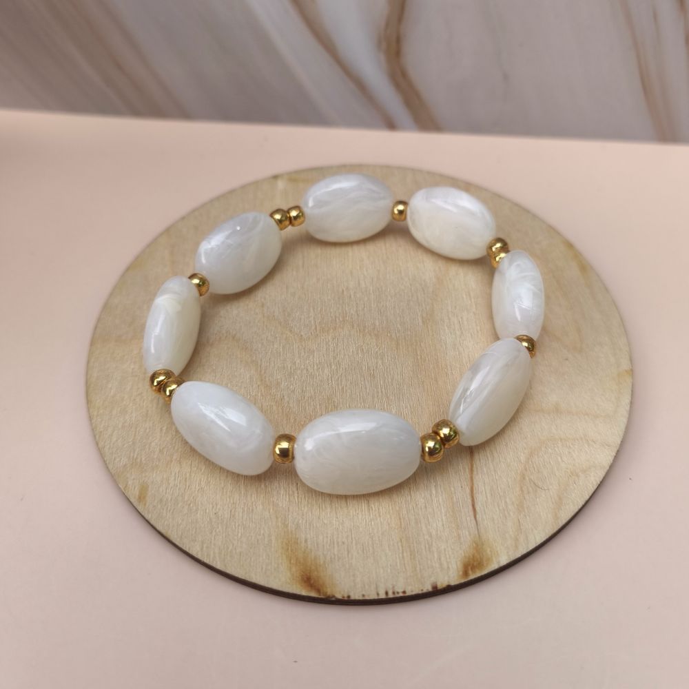 Bracelet CAPRI grosses perles marbrées blanc nacre