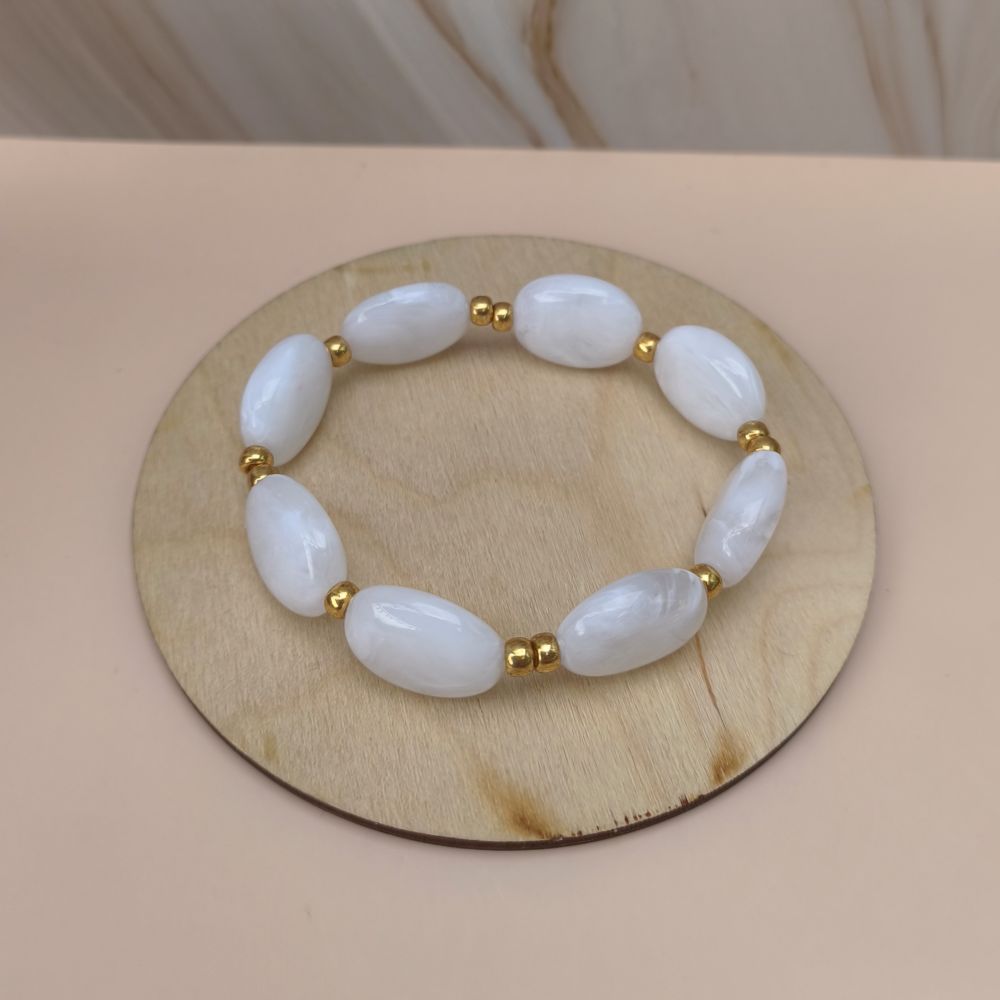 Bracelet CAPRI grosses perles marbrées ivoire