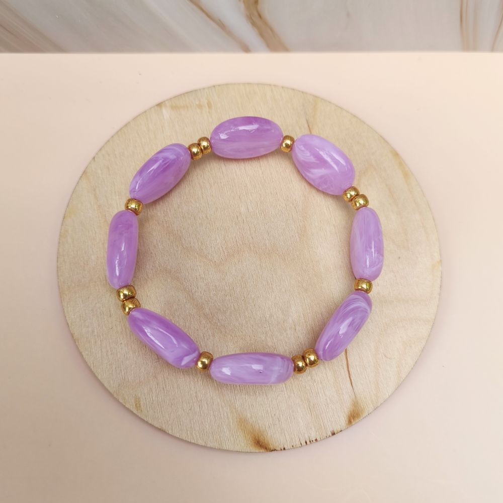 Bracelet CAPRI grosses perles marbrées mauve lilas