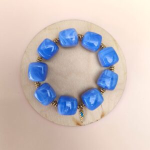bracelet MURANO en perles acrylique colorées effet marbré avec médaille en perles Miyuki bleu royal