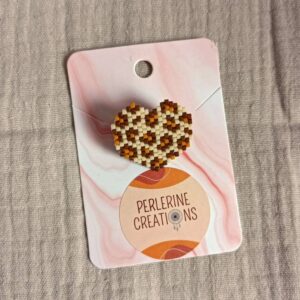 broche coeur leopard perles Miyuki - Idée cadeau porte-bonheur fête des mères