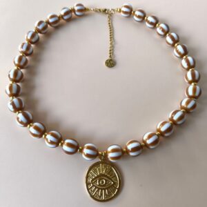 Collier LIDO en perles rayées colorées avec pendentif personnalisable