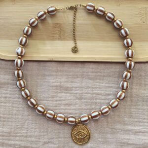 Collier LIDO en perles rayées colorées avec pendentif personnalisable