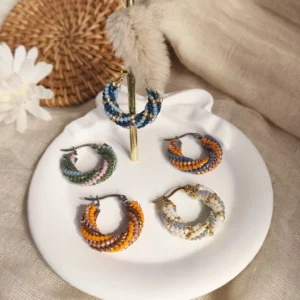 créoles ELORA torsadées tricolore en perles miyuki plusieurs variantes