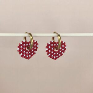 boucles d'oreilles LINA pampilles cœurs interchangeables rouges à pois blancs